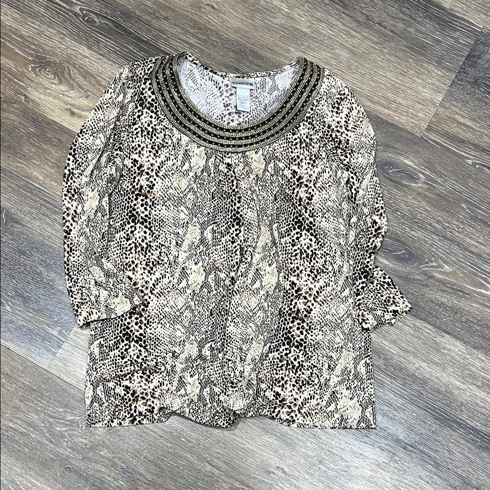 Chico's Beige and Black Animal Print Blouse